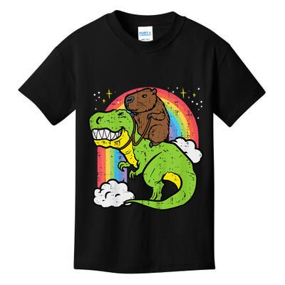 Capybara Riding Trex Dino Cute Capy Rodent Kids T-Shirt