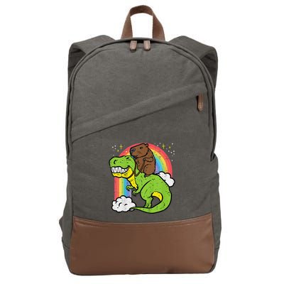 Capybara Riding Trex Dino Cute Capy Rodent Cotton Canvas Backpack