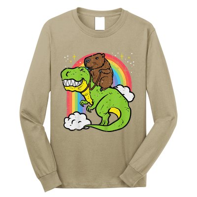 Capybara Riding Trex Dino Cute Capy Rodent Long Sleeve Shirt