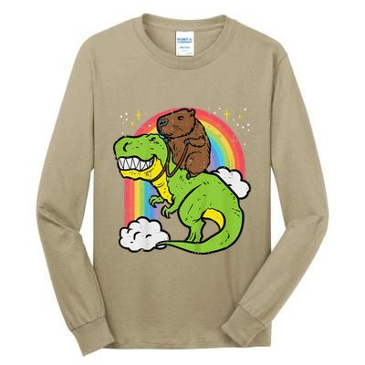 Capybara Riding Trex Dino Cute Capy Rodent Tall Long Sleeve T-Shirt