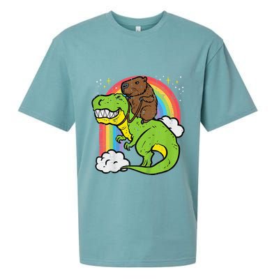 Capybara Riding Trex Dino Cute Capy Rodent Sueded Cloud Jersey T-Shirt