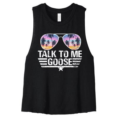 Cool Retro Talk To Me Goose Sunglasses Women's Racerback Cropped Tank