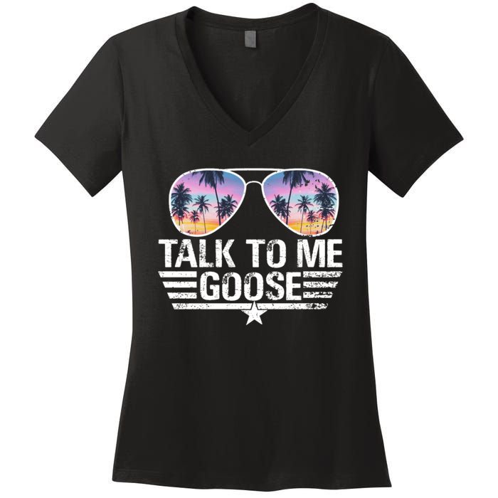 Cool Retro Talk To Me Goose Sunglasses Women's V-Neck T-Shirt