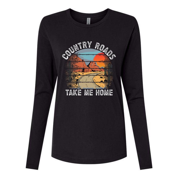 Country Roads Take Me Home Country Music Retro Womens Cotton Relaxed Long Sleeve T-Shirt