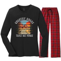 Country Roads Take Me Home Country Music Retro Women's Long Sleeve Flannel Pajama Set 