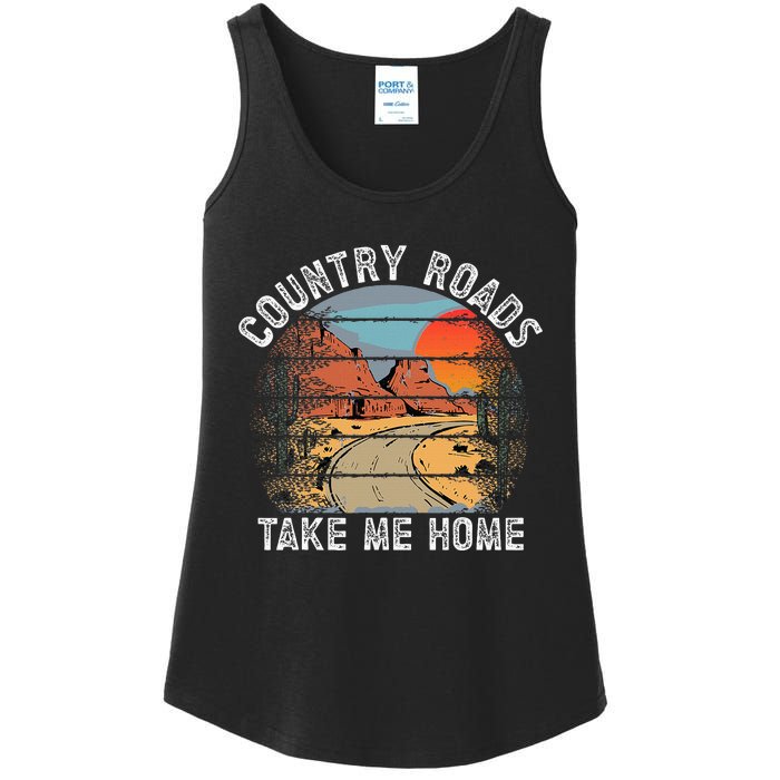 Country Roads Take Me Home Country Music Retro Ladies Essential Tank