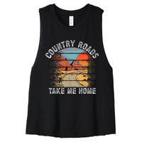 Country Roads Take Me Home Country Music Retro Women's Racerback Cropped Tank