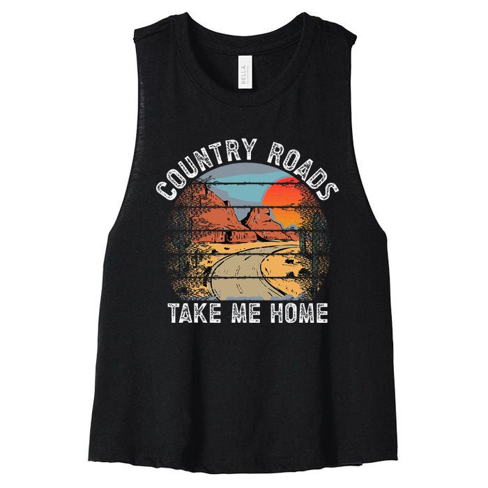 Country Roads Take Me Home Country Music Retro Women's Racerback Cropped Tank