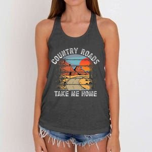 Country Roads Take Me Home Country Music Retro Women's Knotted Racerback Tank