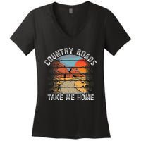 Country Roads Take Me Home Country Music Retro Women's V-Neck T-Shirt