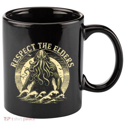 Cthulhu Respect The Elders Vintage Cosmic Horror 11oz C Handle Ceramic Mug