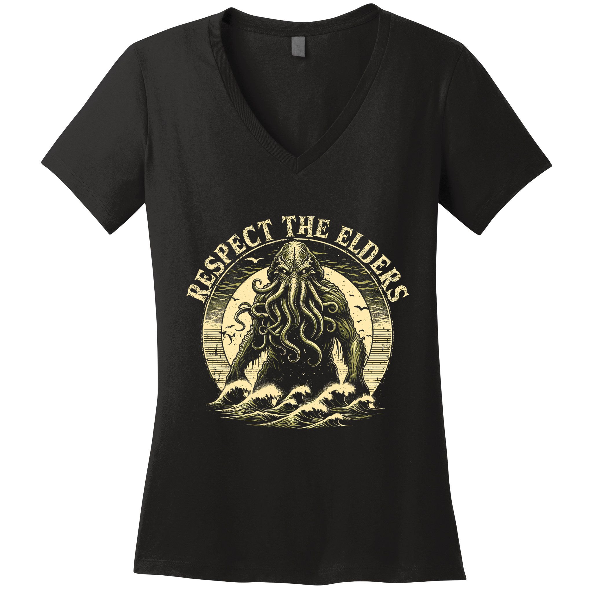 Cthulhu Respect The Elders Vintage Cosmic Horror Women's V-Neck T-Shirt