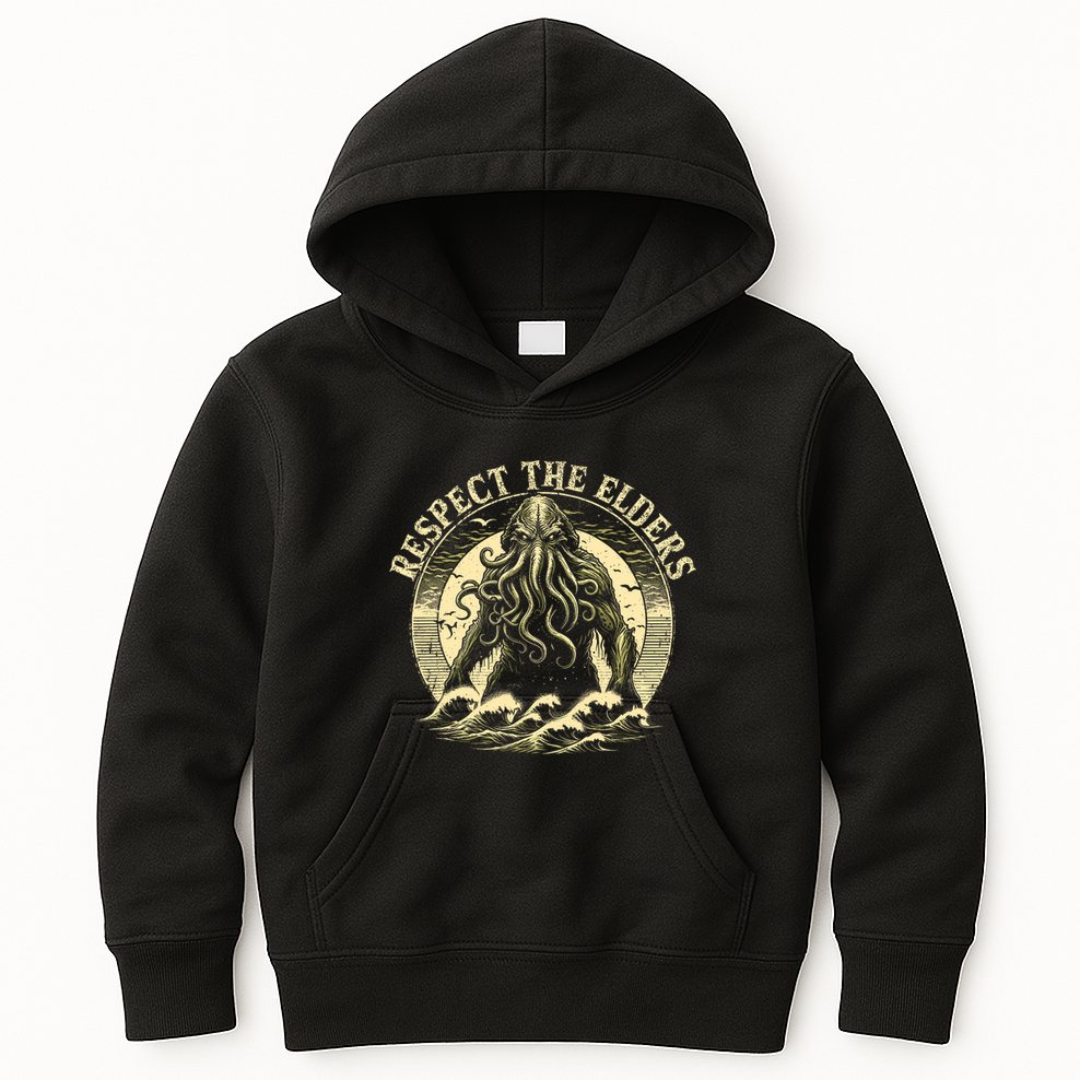 Cthulhu Respect The Elders Vintage Cosmic Horror Kids Hoodie