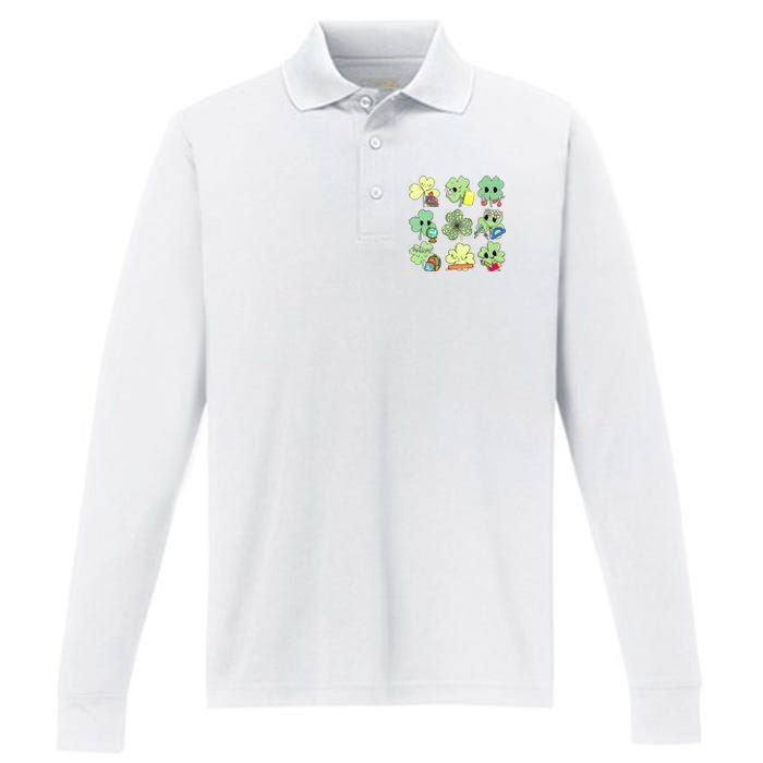 Cute Retro Teacher St Patricks Day Shamrock Irish Lucky Performance Long Sleeve Polo