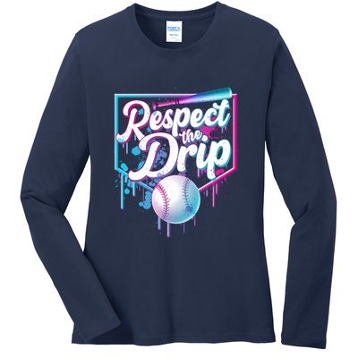 Cool Respect the Drip Icecream Baseball Fan Ladies Long Sleeve Shirt