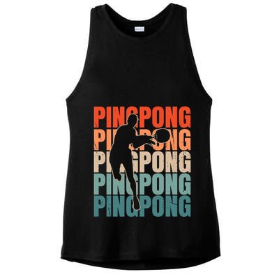 Cool Retro Text Silhouette Ping Pong Premium Ladies PosiCharge Tri-Blend Wicking Tank