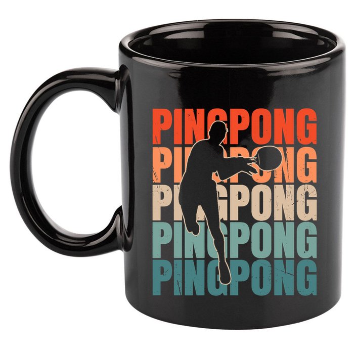 Cool Retro Text Silhouette Ping Pong Premium 11oz C Handle Ceramic Mug