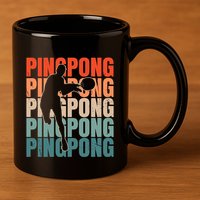 Cool Retro Text Silhouette Ping Pong Premium 11oz C Handle Ceramic Mug