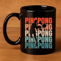 Cool Retro Text Silhouette Ping Pong Premium 11oz C Handle Ceramic Mug