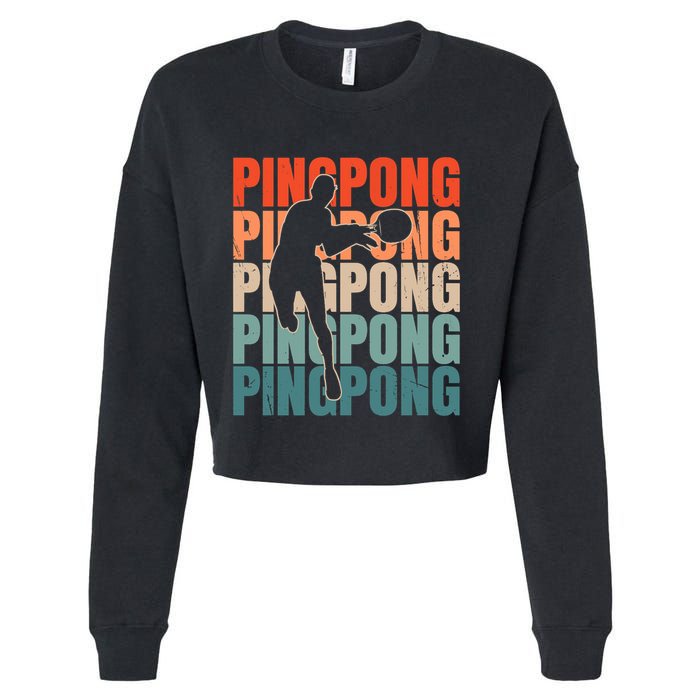 Cool Retro Text Silhouette Ping Pong Premium Cropped Pullover Crew