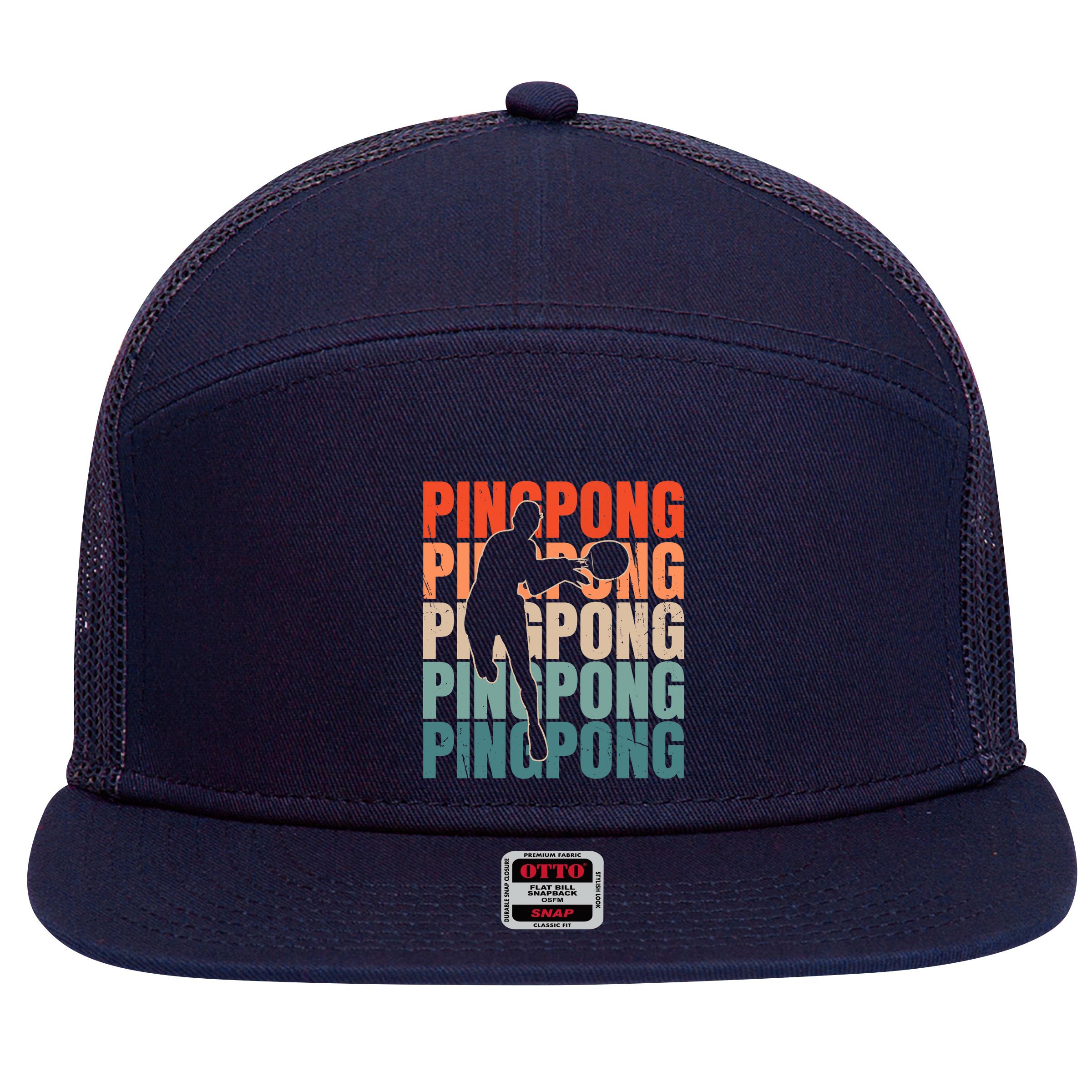 Cool Retro Text Silhouette Ping Pong Premium 7 Panel Mesh Trucker Snapback Hat