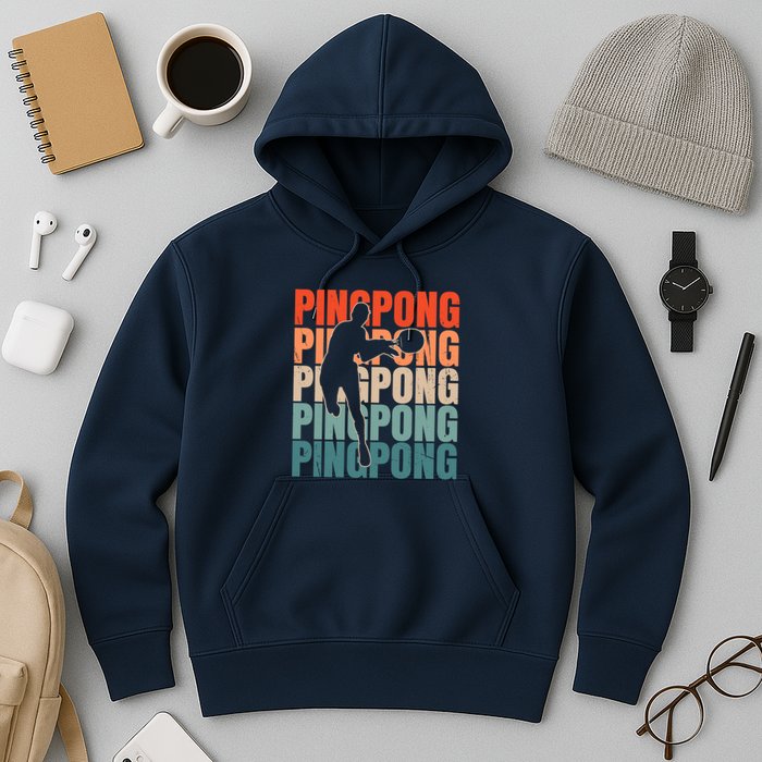Cool Retro Text Silhouette Ping Pong Premium Hoodie