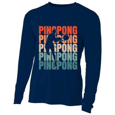 Cool Retro Text Silhouette Ping Pong Premium Cooling Performance Long Sleeve Crew