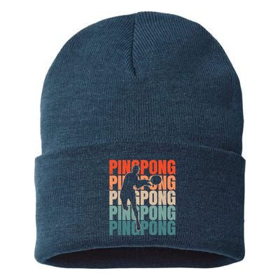 Cool Retro Text Silhouette Ping Pong Premium Sustainable Knit Beanie