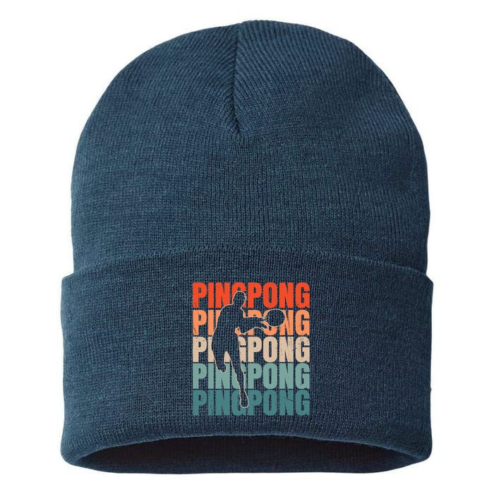 Cool Retro Text Silhouette Ping Pong Premium Sustainable Knit Beanie
