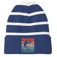 Cool Retro Text Silhouette Ping Pong Premium Striped Beanie with Solid Band