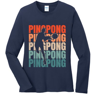 Cool Retro Text Silhouette Ping Pong Premium Ladies Long Sleeve Shirt