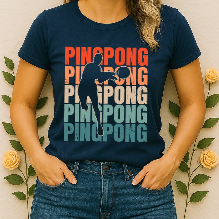 Cool Retro Text Silhouette Ping Pong Premium Womens T-Shirt