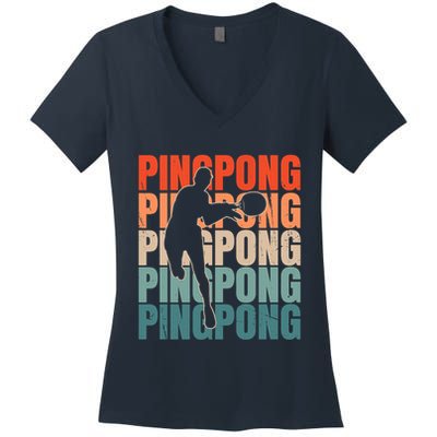 Cool Retro Text Silhouette Ping Pong Premium Women's V-Neck T-Shirt