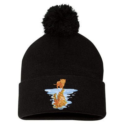 Cat Reflecting Tiger Pom Pom 12in Knit Beanie