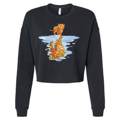 Cat Reflecting Tiger Cropped Pullover Crew