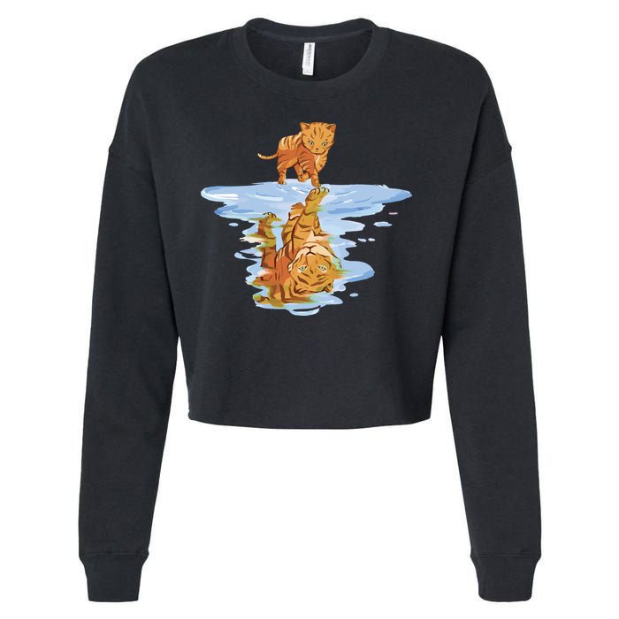 Cat Reflecting Tiger Cropped Pullover Crew