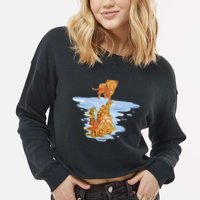 Cat Reflecting Tiger Cropped Pullover Crew