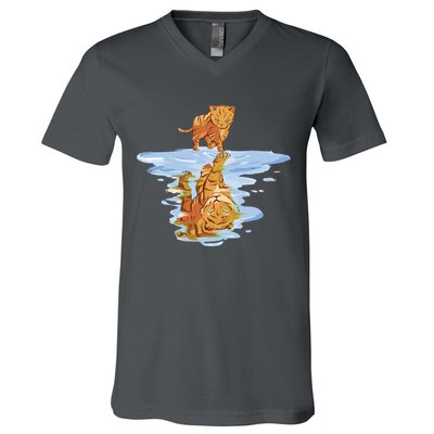 Cat Reflecting Tiger V-Neck T-Shirt
