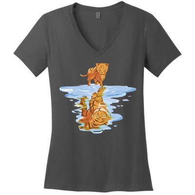 Cat Reflecting Tiger Women's V-Neck T-Shirt
