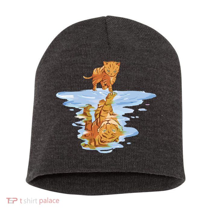 Cat Reflecting Tiger Short Acrylic Beanie
