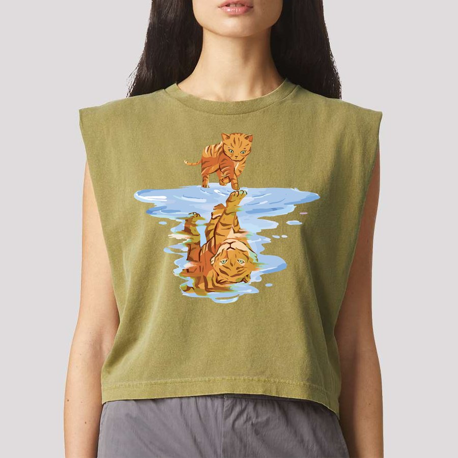 Cat Reflecting Tiger Garment-Dyed Women's Muscle Tee