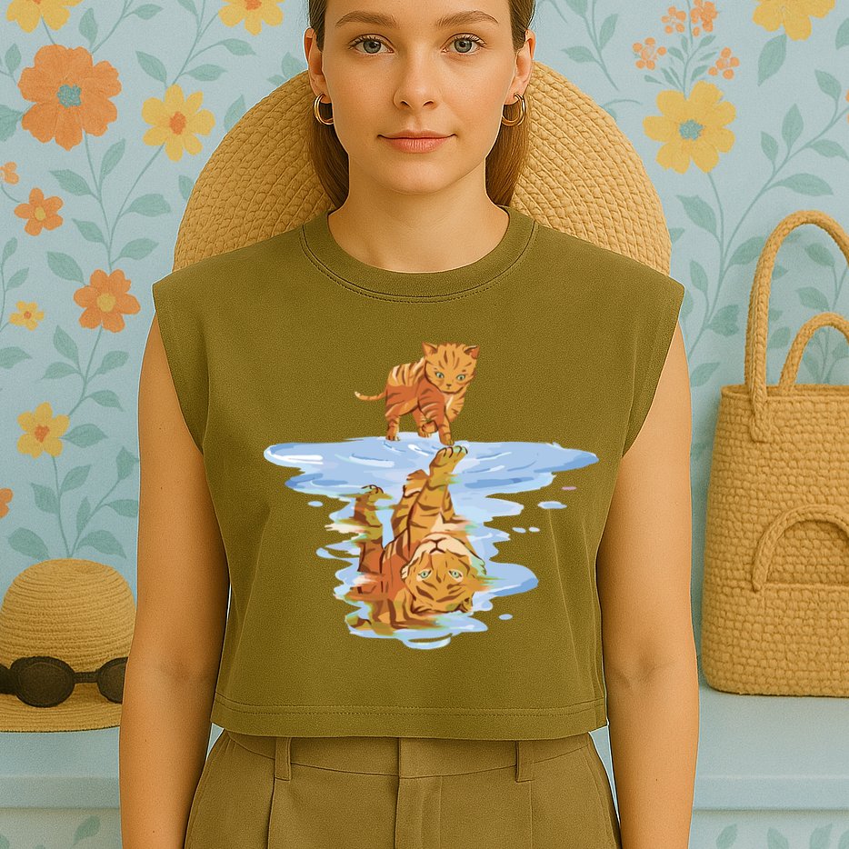 Cat Reflecting Tiger Garment-Dyed Women's Muscle Tee