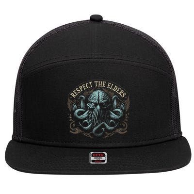 Cthulhu Respect The Elders Cosmic Horror Cthulhu 7 Panel Mesh Trucker Snapback Hat