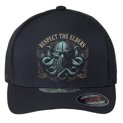 Cthulhu Respect The Elders Cosmic Horror Cthulhu Flexfit Unipanel Trucker Cap