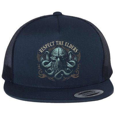 Cthulhu Respect The Elders Cosmic Horror Cthulhu Flat Bill Trucker Hat