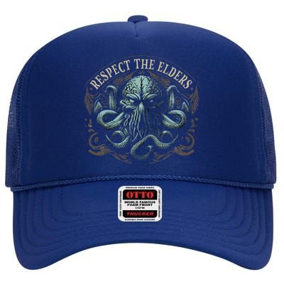 Cthulhu Respect The Elders Cosmic Horror Cthulhu High Crown Mesh Back Trucker Hat