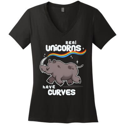 Chubby Real Unicorns Funny Inspirational Quote Cute Rhinoceros Women's V-Neck T-Shirt