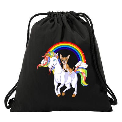 Chihuahua Riding Unicorn Drawstring Bag