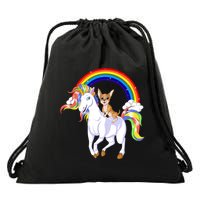 Chihuahua Riding Unicorn Drawstring Bag