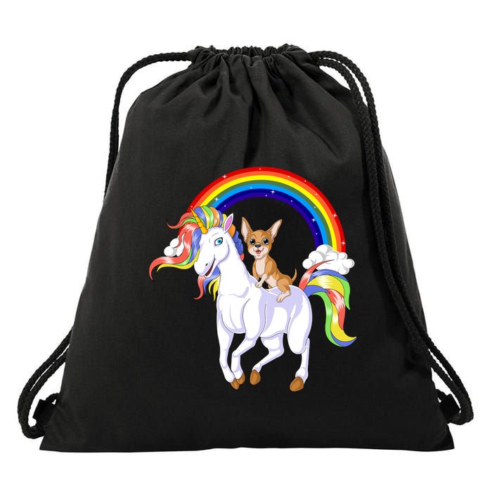 Chihuahua Riding Unicorn Drawstring Bag
